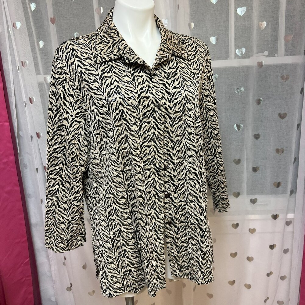 #121 Chico's White Black Patterned Dress Jacket Size 3 (16)
